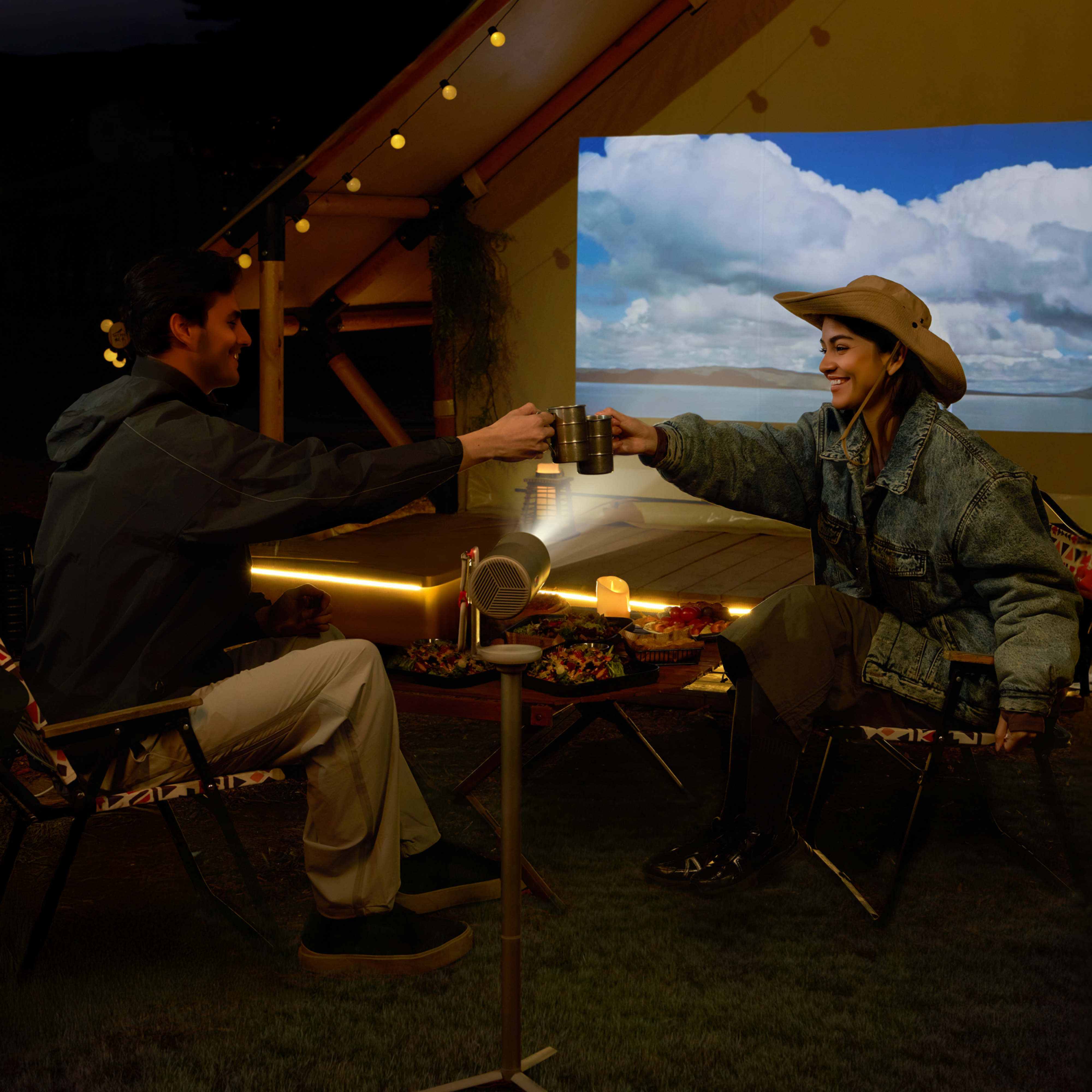 MoGo 4 compact projector features a 360° adjustable built-in stand. You can place it on the table and adjust it to a proper projection angle directly.